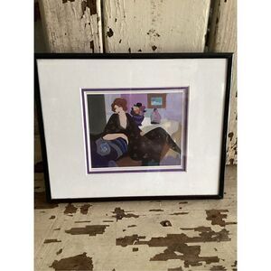 Itzchak Tarkay Seated Woman Lithograph Matted Art Picture Signed 10x8”